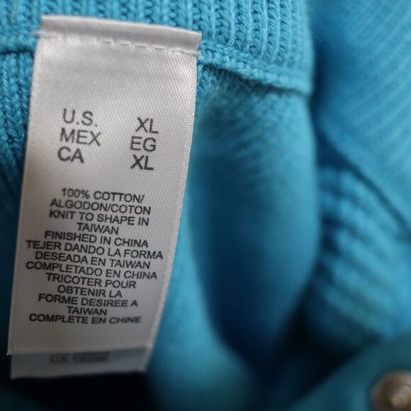 Liz Claiborne Villager XL 100% Cotton Teal Blue Henley Turtleneck Sweater - Picture 13 of 13